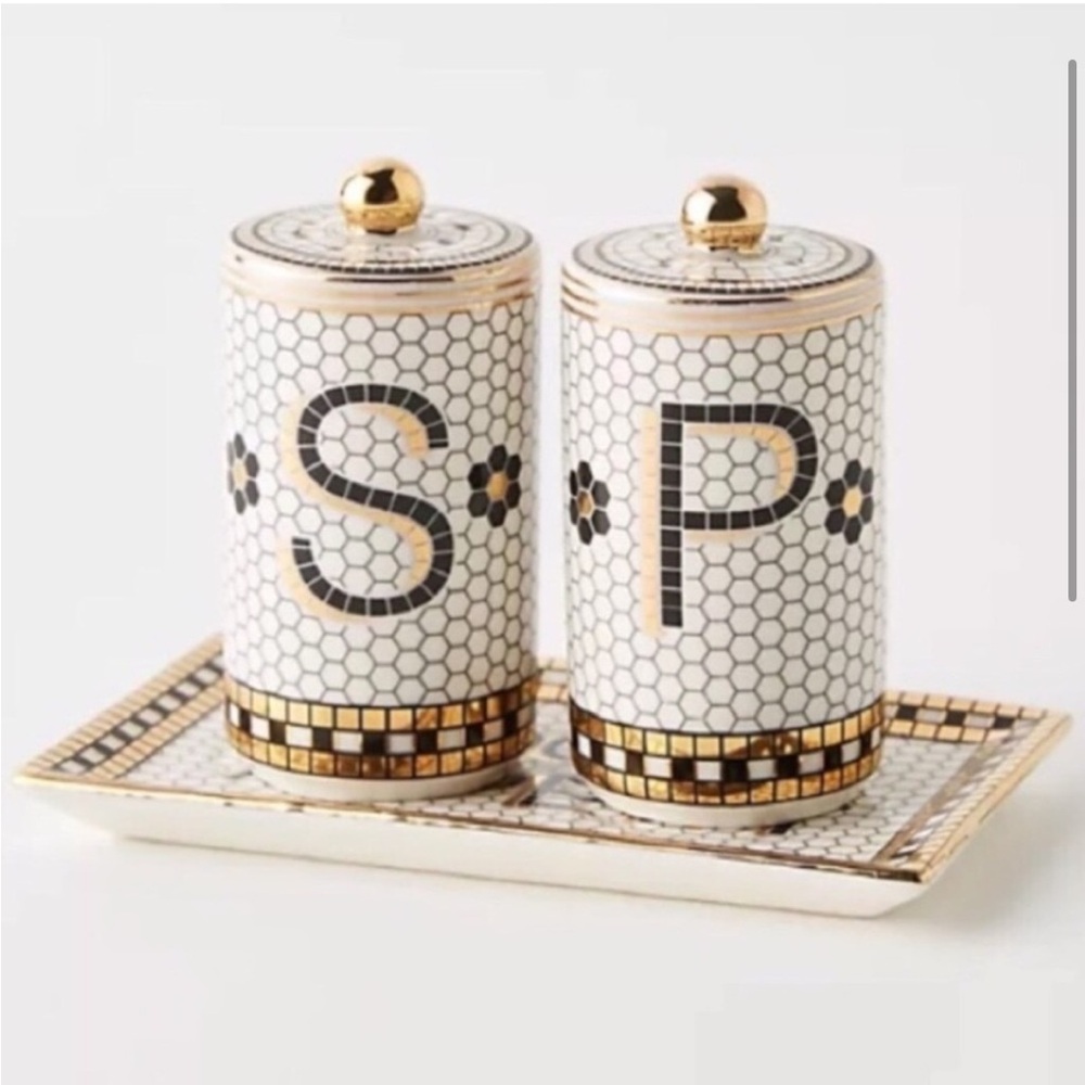 Anthropologie Bistro Tile Salt and Pepper Shaker Set